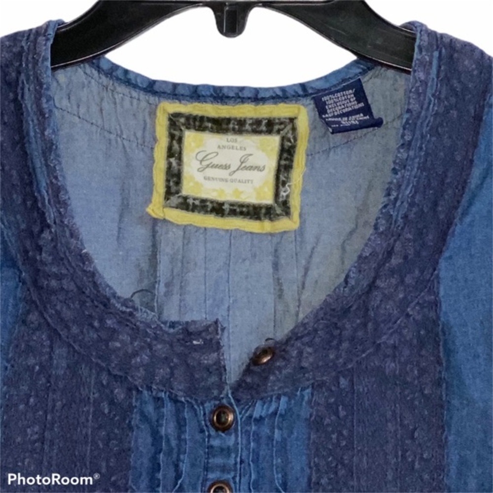 Guess Jeans Girls Denim Tiered‎ Ruffle Dress Sleeveless Blue L